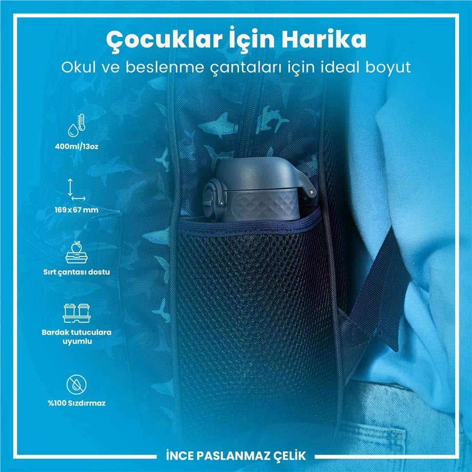 Ion8Ion8 - Paslanmaz Çelik Çocuk Suluk - Koyu Lavicert - 400 ml - SızdırmazI8SS400ANAVY