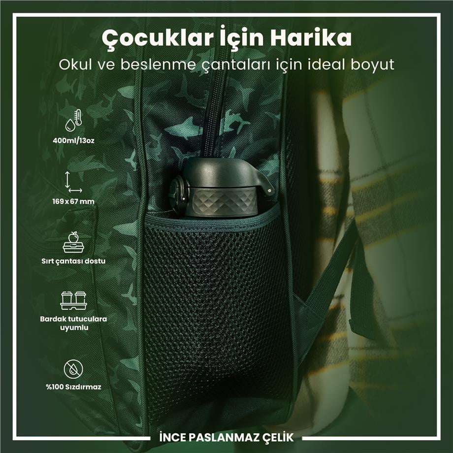 Ion8Ion8 - Paslanmaz Çelik Çocuk Suluk - Koyu Yeşil - 400 ml - SızdırmazI8SS400DGRE