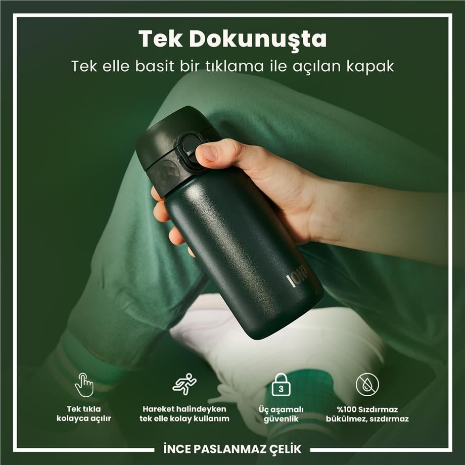 Ion8Ion8 - Paslanmaz Çelik Çocuk Suluk - Koyu Yeşil - 400 ml - SızdırmazI8SS400DGRE