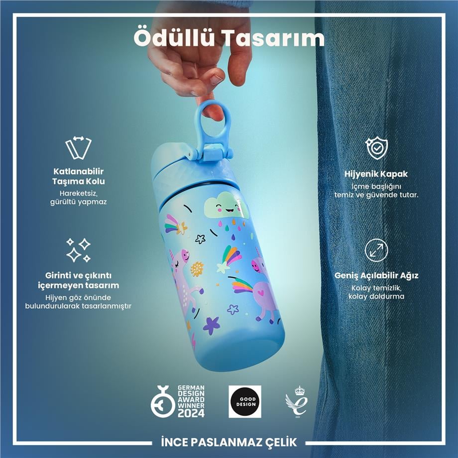 Ion8Ion8 - Paslanmaz Çelik Çocuk Suluk - Mavi Unicorn - 400 ml - SızdırmazI8SS400PBUNI