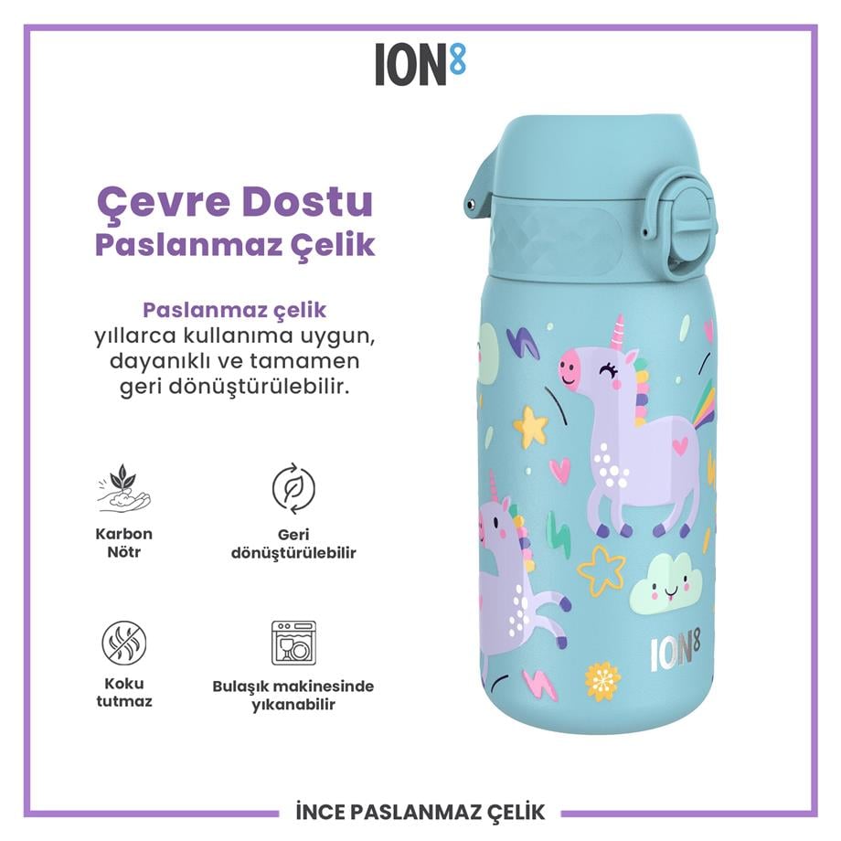 Ion8Ion8 - Paslanmaz Çelik Çocuk Suluk - Mavi Unicorn - 400 ml - SızdırmazI8SS400PBUNI