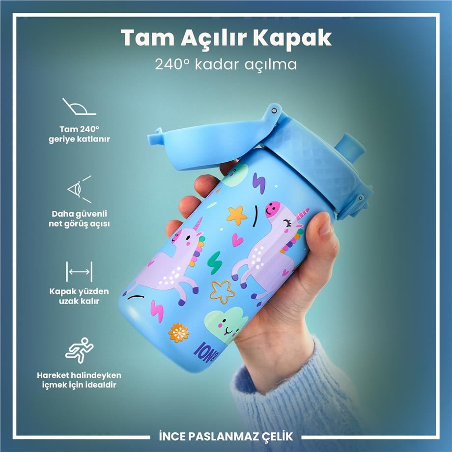 Ion8Ion8 - Paslanmaz Çelik Çocuk Suluk - Mavi Unicorn - 400 ml - SızdırmazI8SS400PBUNI