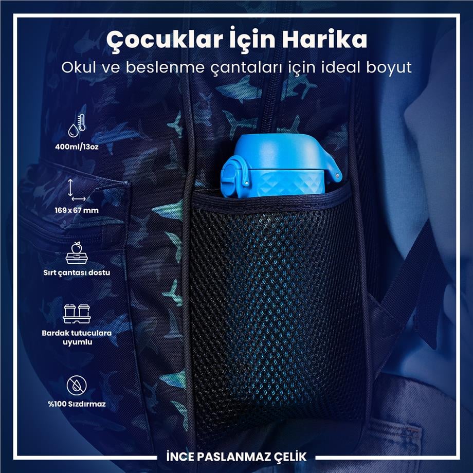 Ion8Ion8 - Paslanmaz Çelik Çocuk Suluk - Mavi - 400 ml - SızdırmazI8SS400BLU