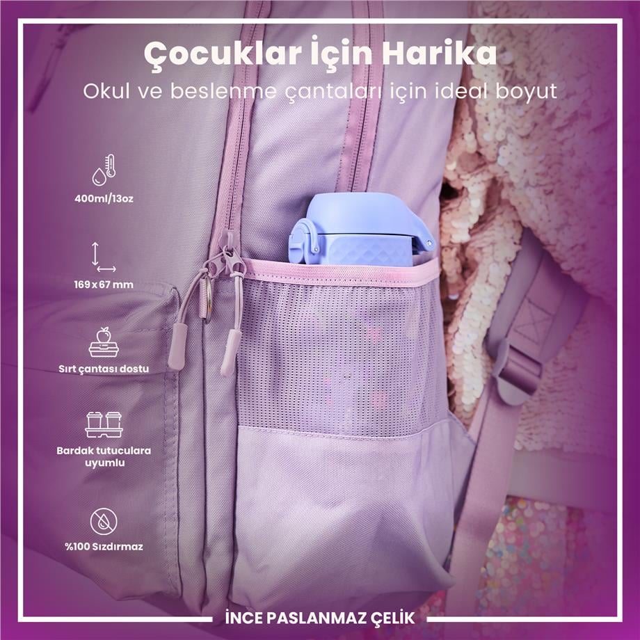 Ion8Ion8 - Paslanmaz Çelik Çocuk Suluk - Mor Unicorn - 400 ml - SızdırmazI8SS400PVUNI