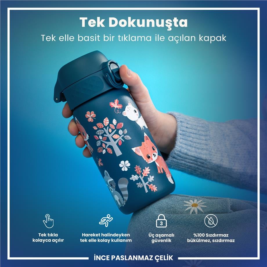 Ion8Ion8 - Paslanmaz Çelik Çocuk Suluk - Orman Hayvanları - 400 ml - SızdırmazI8SS400PTFOREAN