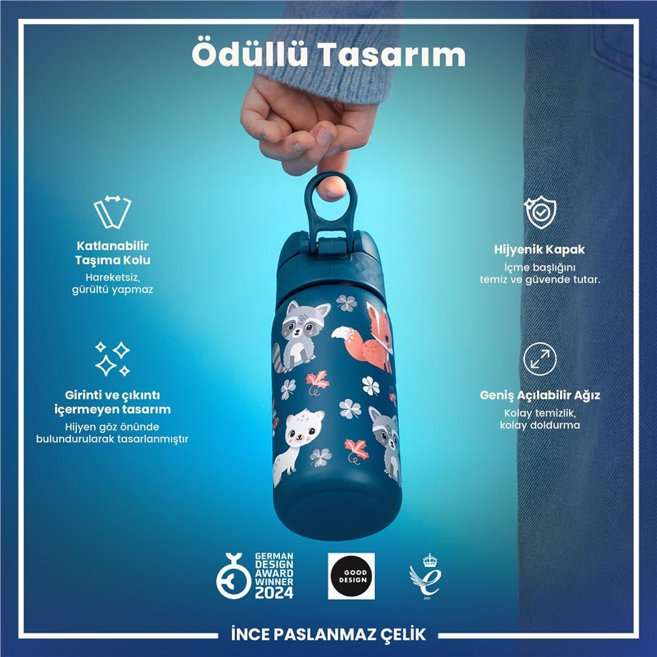 Ion8Ion8 - Paslanmaz Çelik Çocuk Suluk - Orman Hayvanları - 400 ml - SızdırmazI8SS400PTFOREAN
