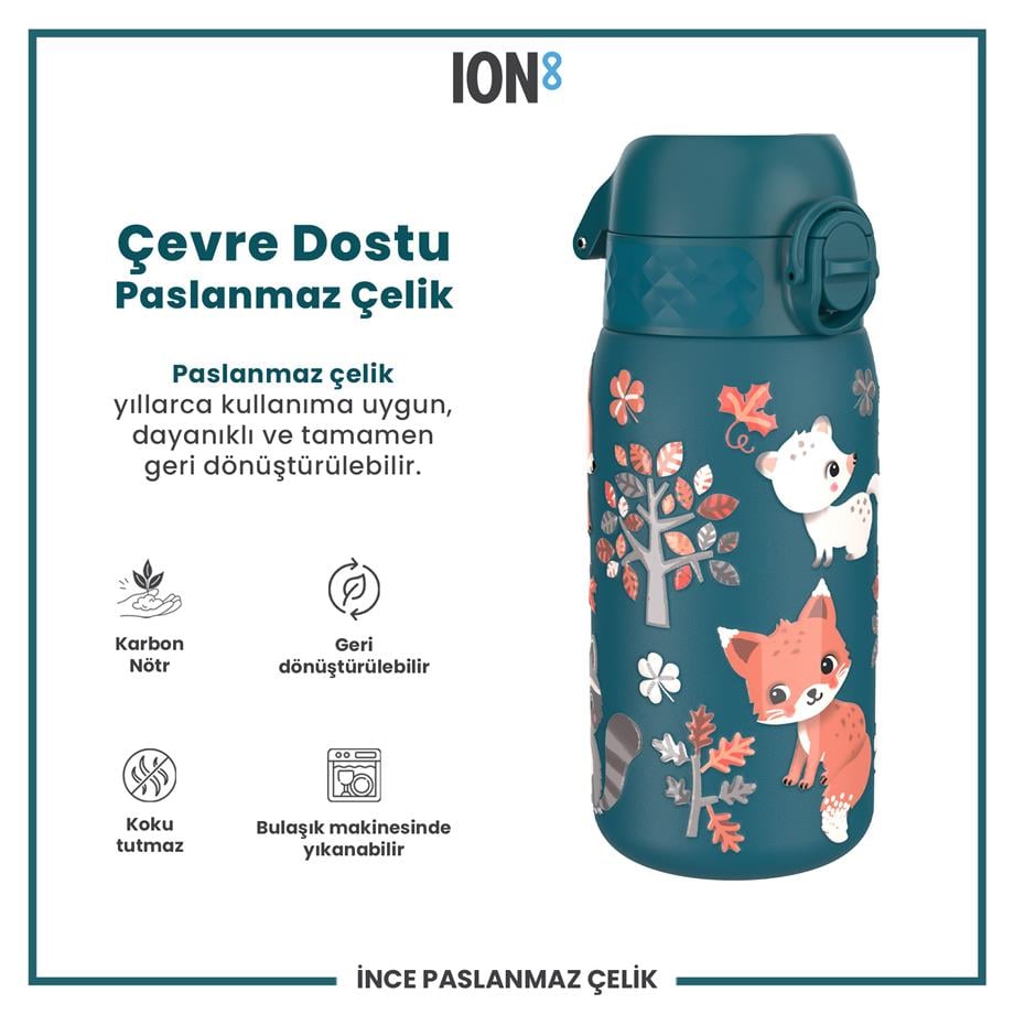 Ion8Ion8 - Paslanmaz Çelik Çocuk Suluk - Orman Hayvanları - 400 ml - SızdırmazI8SS400PTFOREAN