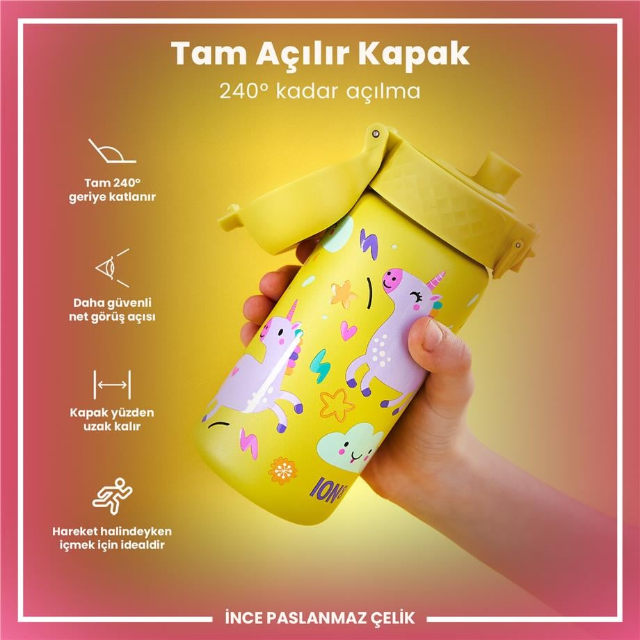 Ion8Ion8 - Paslanmaz Çelik Çocuk Suluk - Sarı Unicorn - 400 ml - SızdırmazI8SS400PYUNI