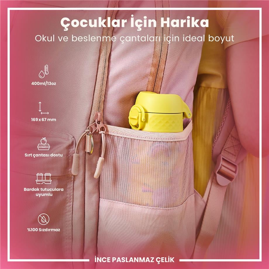 Ion8Ion8 - Paslanmaz Çelik Çocuk Suluk - Sarı Unicorn - 400 ml - SızdırmazI8SS400PYUNI