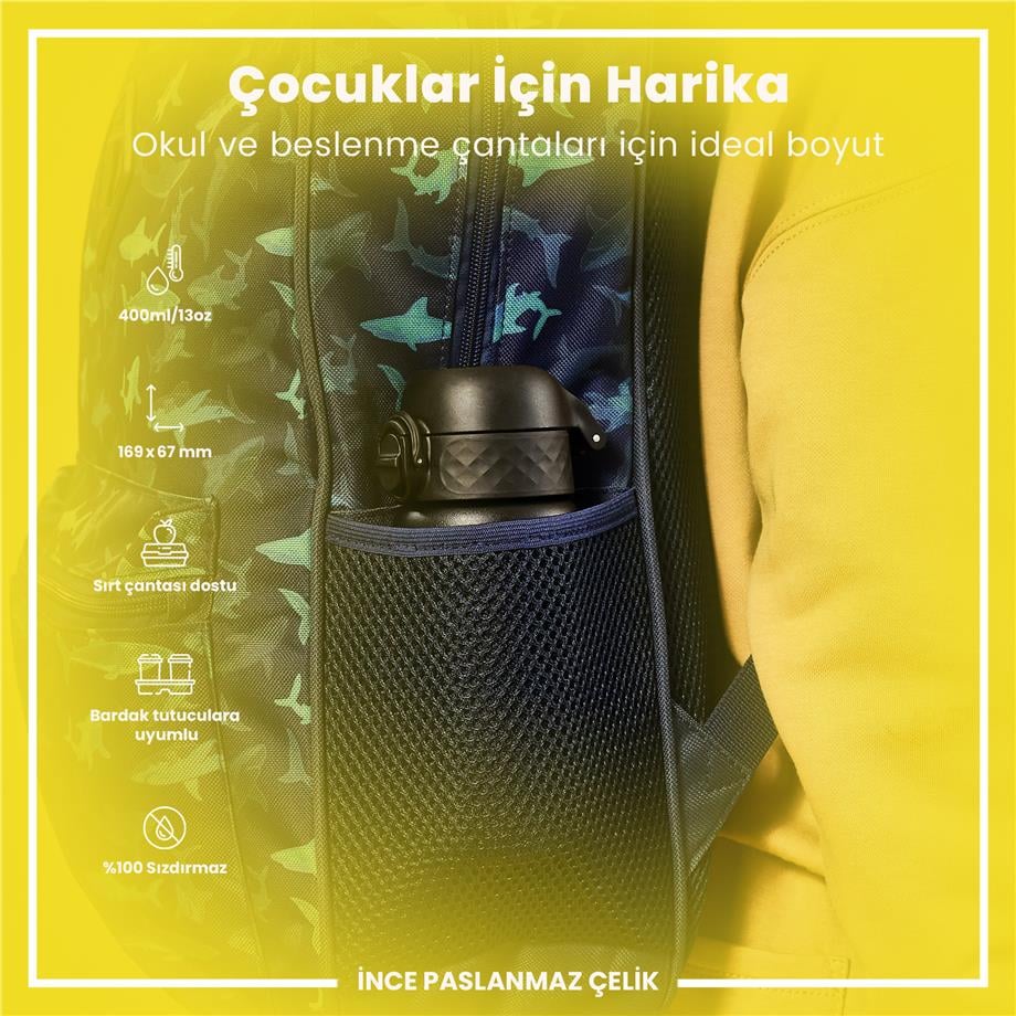 Ion8Ion8 - Paslanmaz Çelik Çocuk Suluk - Siyah - 400 ml - SızdırmazI8SS400BLK
