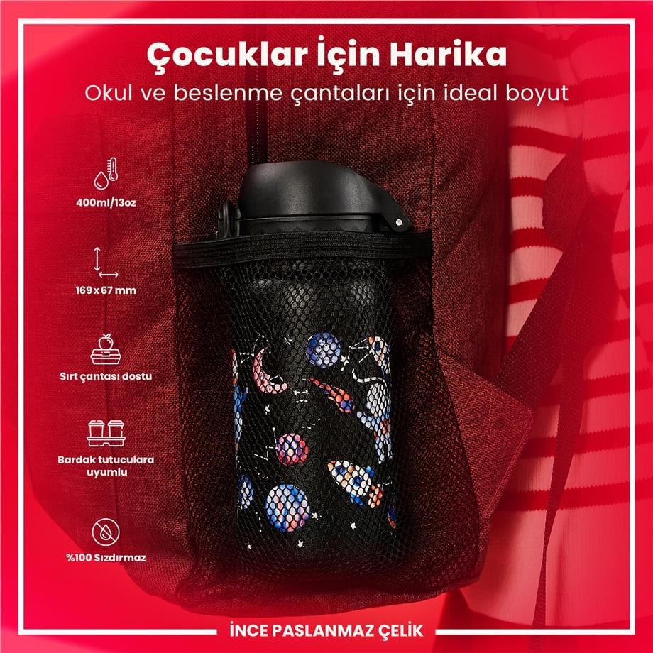 Ion8Ion8 - Paslanmaz Çelik Çocuk Suluk - Uzay - 400 ml - SızdırmazI8SS400PKSPACE2