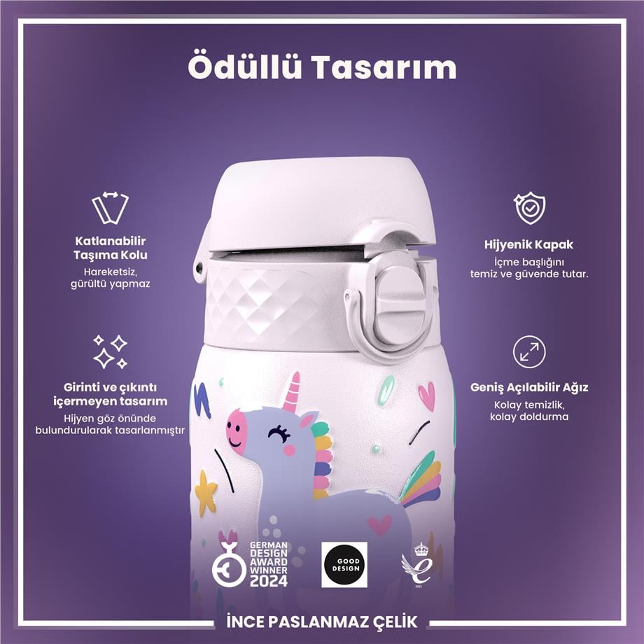 Ion8Ion8 - Paslanmaz Çelik Çocuk Suluk - Unicorn - 400 ml - SızdırmazI8SS400PPUNI