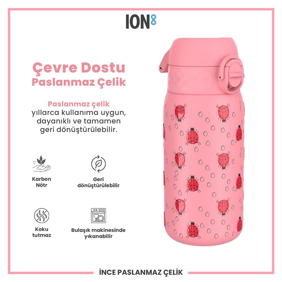 Ion8Ion8 - Paslanmaz Çelik Çocuk Suluk - Uğur Böceği- 400 ml - SızdırmazI8SS400PPLADY
