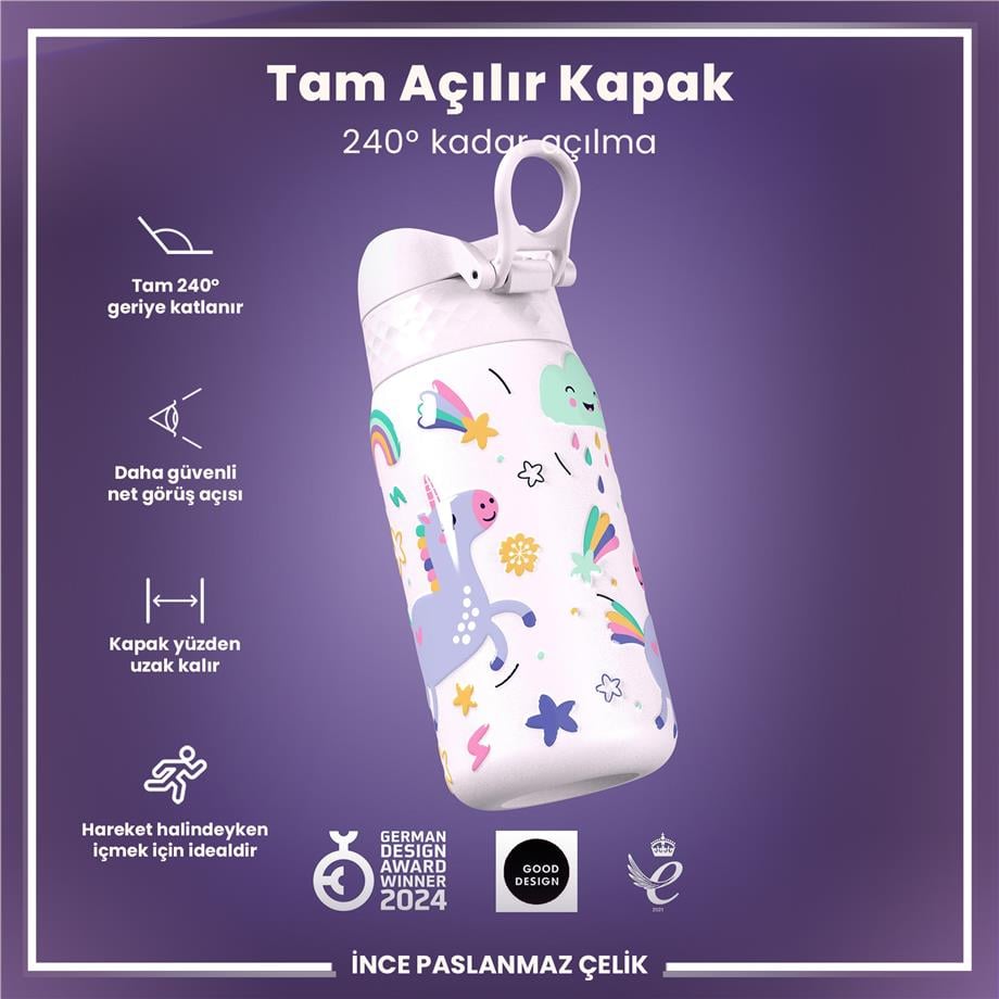 Ion8Ion8 - Paslanmaz Çelik Çocuk Suluk - Unicorn - 400 ml - SızdırmazI8SS400PPUNI