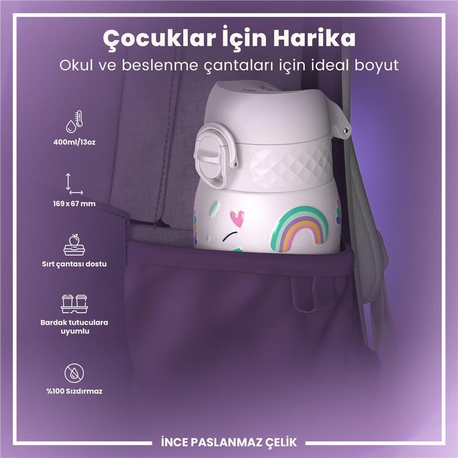 Ion8Ion8 - Paslanmaz Çelik Çocuk Suluk - Unicorn - 400 ml - SızdırmazI8SS400PPUNI