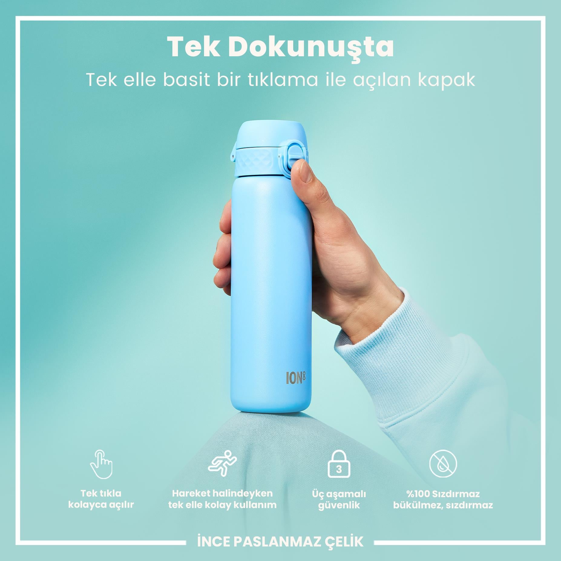 Ion8Ion8 - Paslanmaz Çelik İnce Suluk - Alaska Mavisi - 600 ml - SızdırmazI8SS600ABLU2
