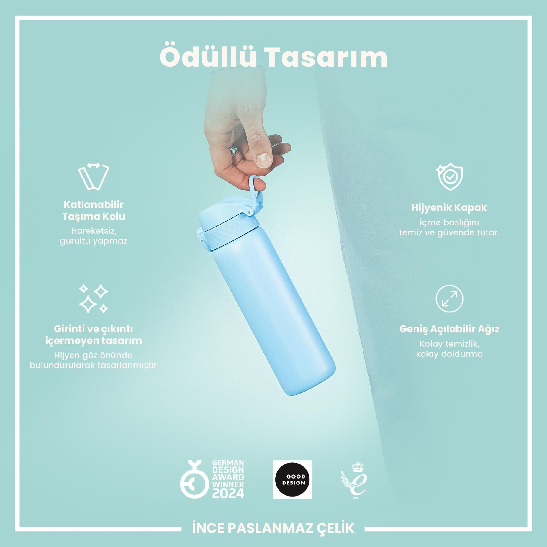 Ion8Ion8 - Paslanmaz Çelik İnce Suluk - Alaska Mavisi - 600 ml - SızdırmazI8SS600ABLU2