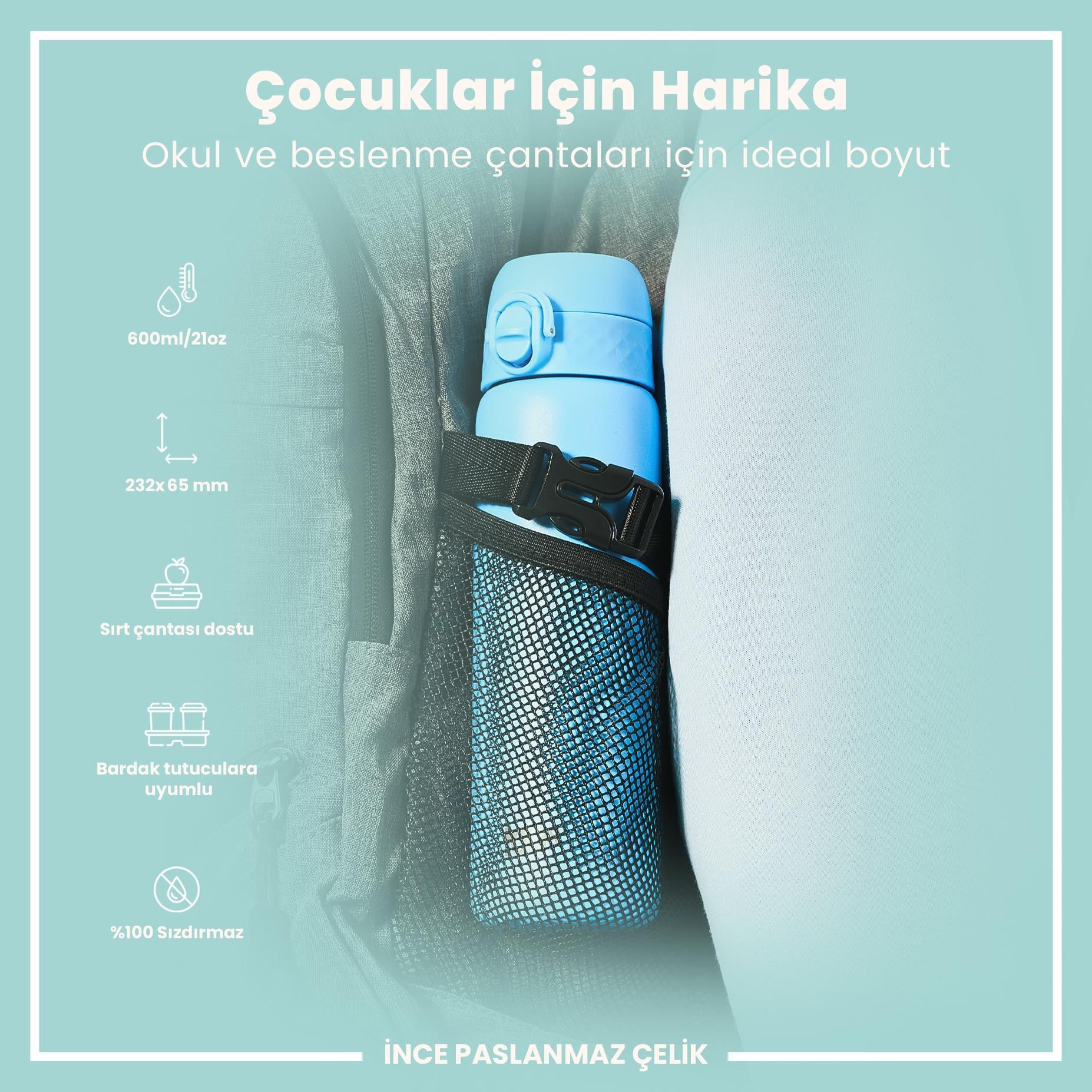 Ion8Ion8 - Paslanmaz Çelik İnce Suluk - Alaska Mavisi - 600 ml - SızdırmazI8SS600ABLU2