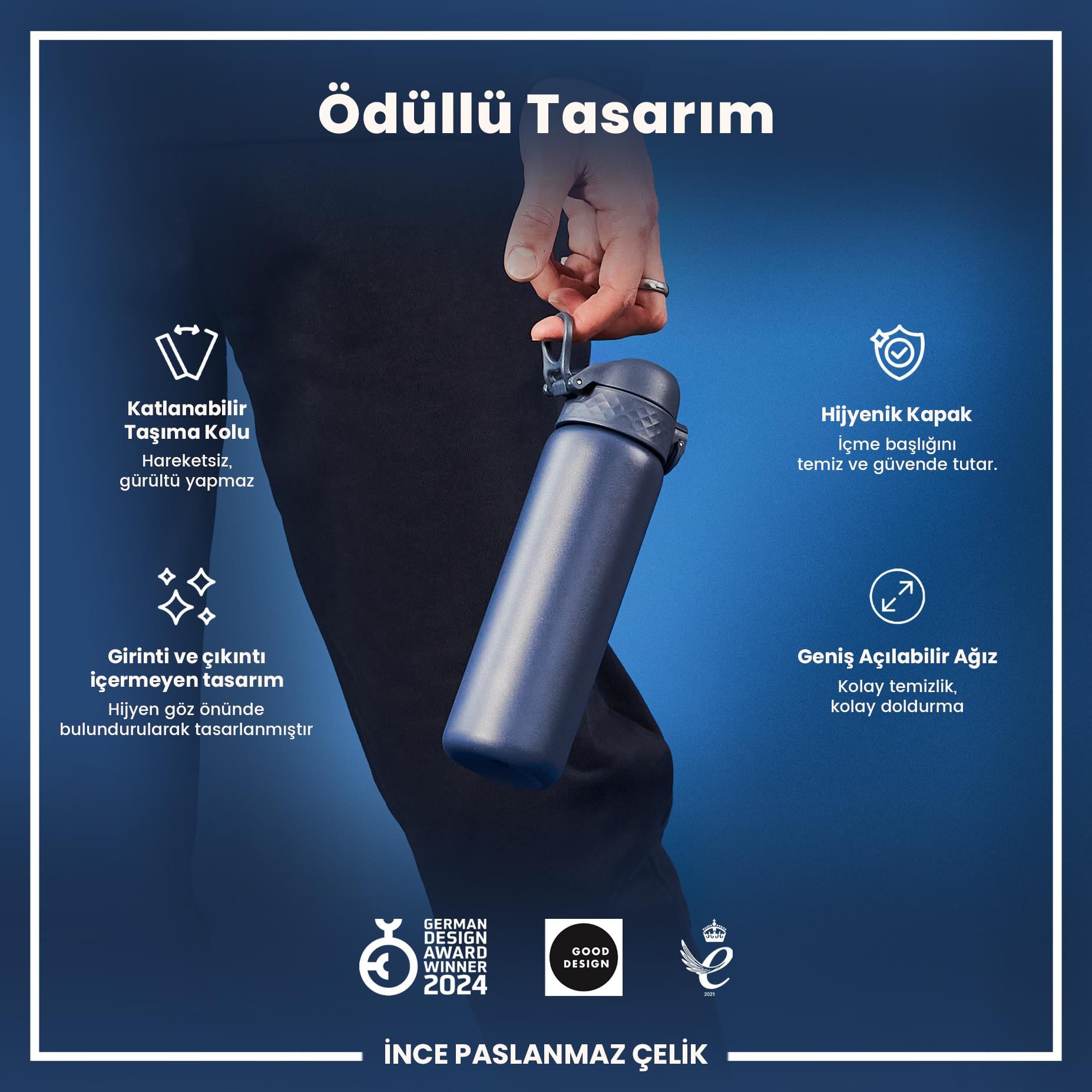 Ion8Ion8 - Paslanmaz Çelik İnce Suluk - Koyu Lacivert - 600 ml - SızdırmazI8SS600ANAVY