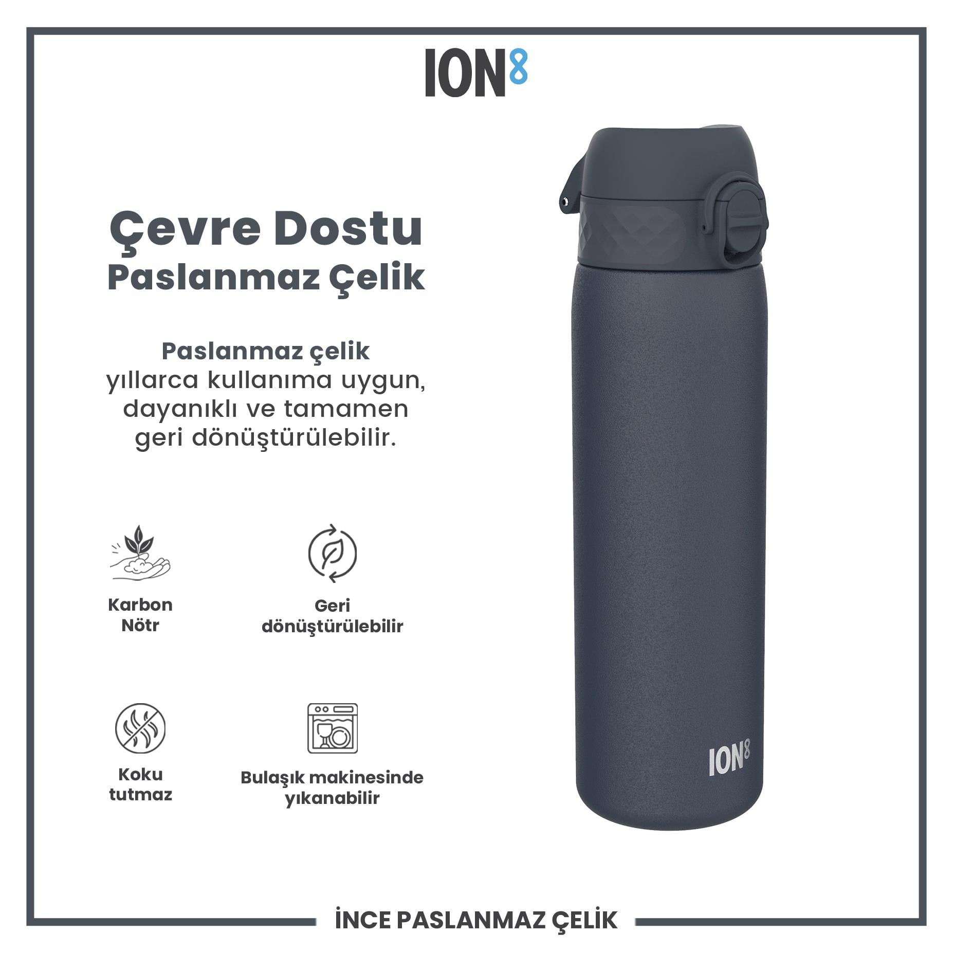Ion8Ion8 - Paslanmaz Çelik İnce Suluk - Koyu Lacivert - 600 ml - SızdırmazI8SS600ANAVY
