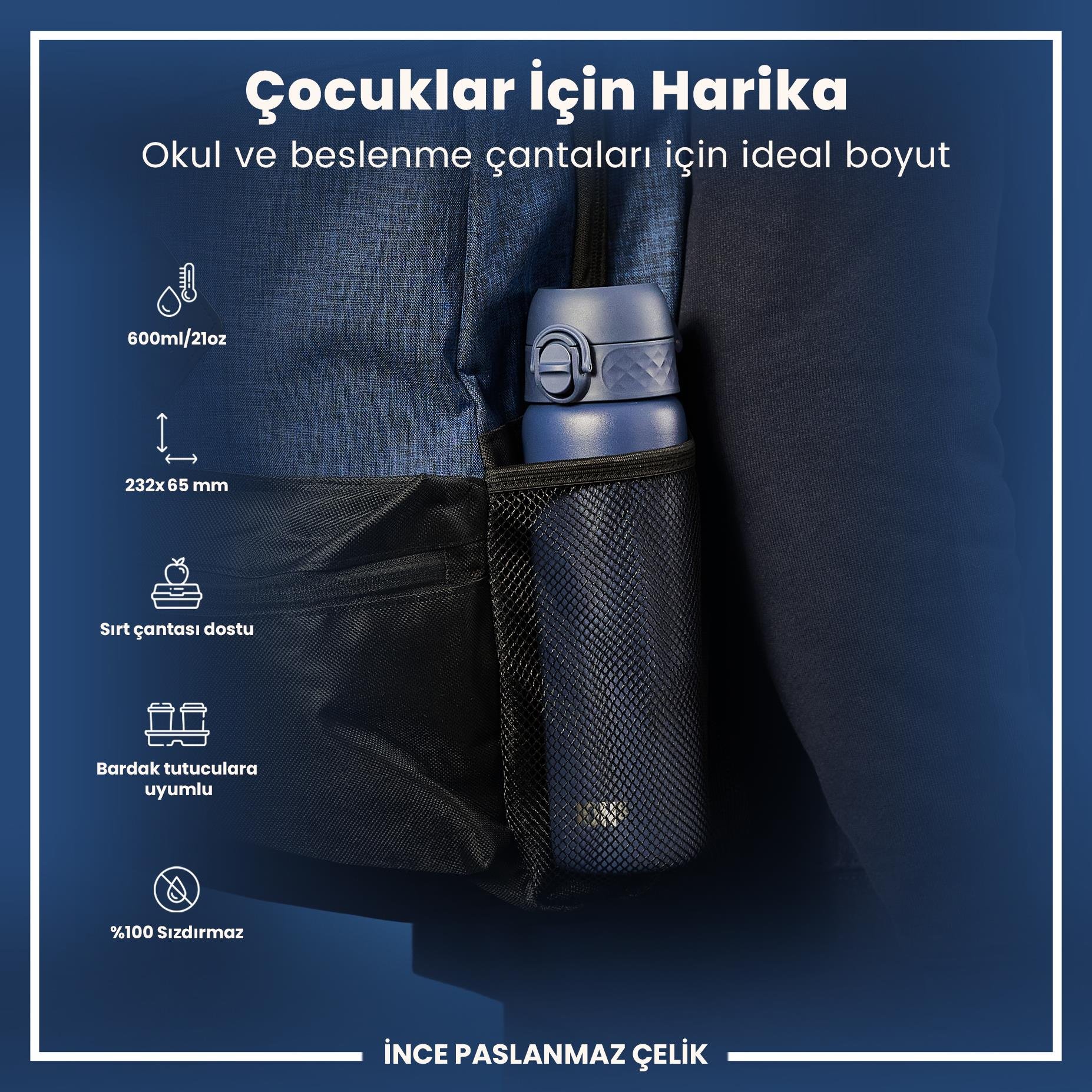 Ion8Ion8 - Paslanmaz Çelik İnce Suluk - Koyu Lacivert - 600 ml - SızdırmazI8SS600ANAVY