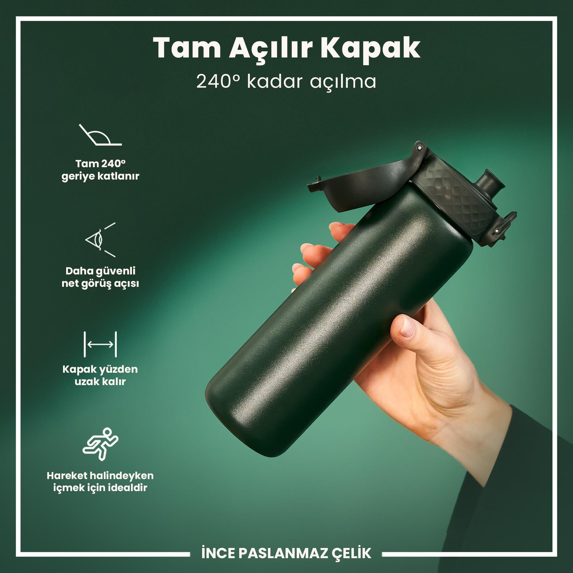 Ion8Ion8 - Paslanmaz Çelik İnce Suluk - Koyu Yeşil - 600 ml - SızdırmazI8SS600DGRE