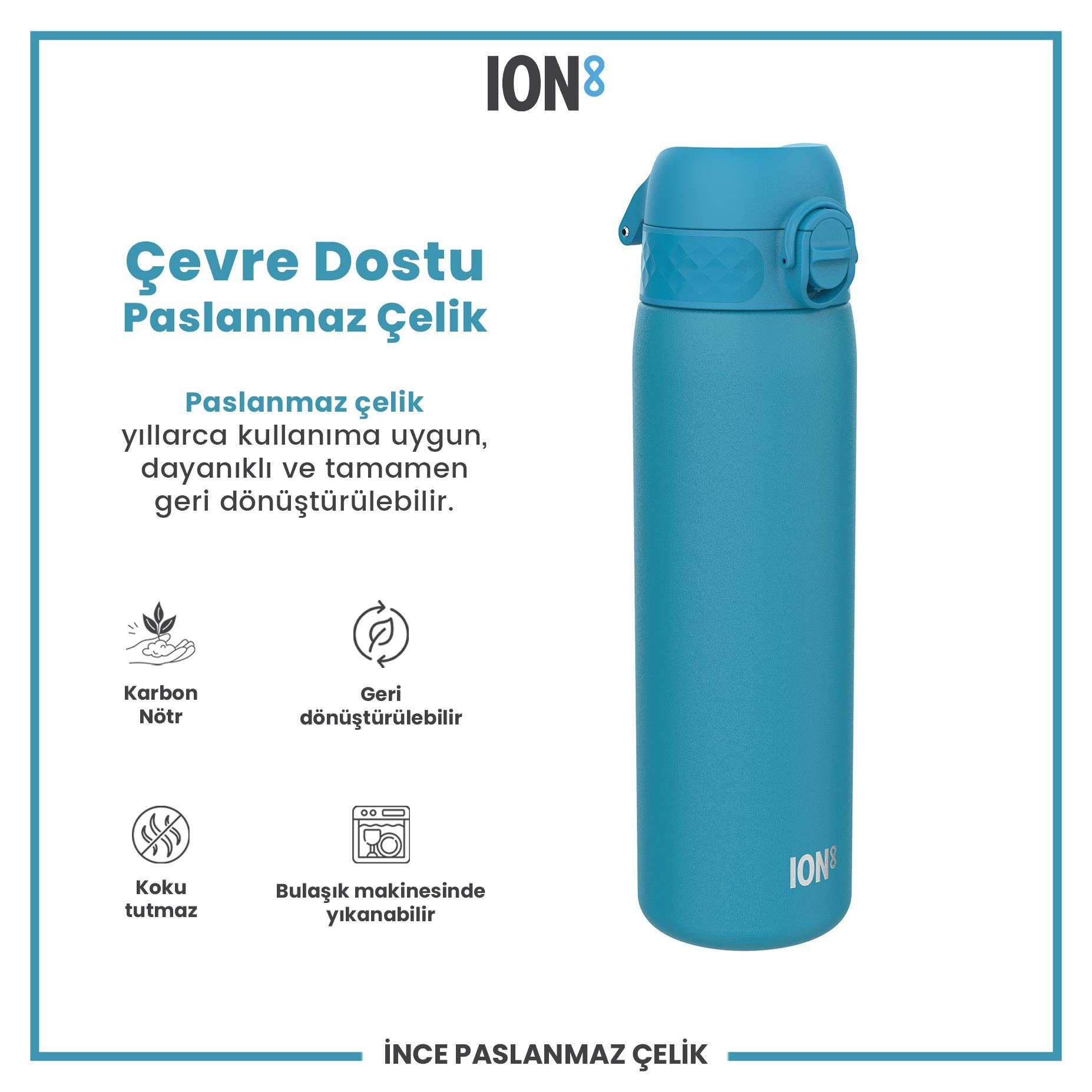 Ion8Ion8 - Paslanmaz Çelik İnce Suluk - Mavi - 600 ml - SızdırmazI8SS600BLU