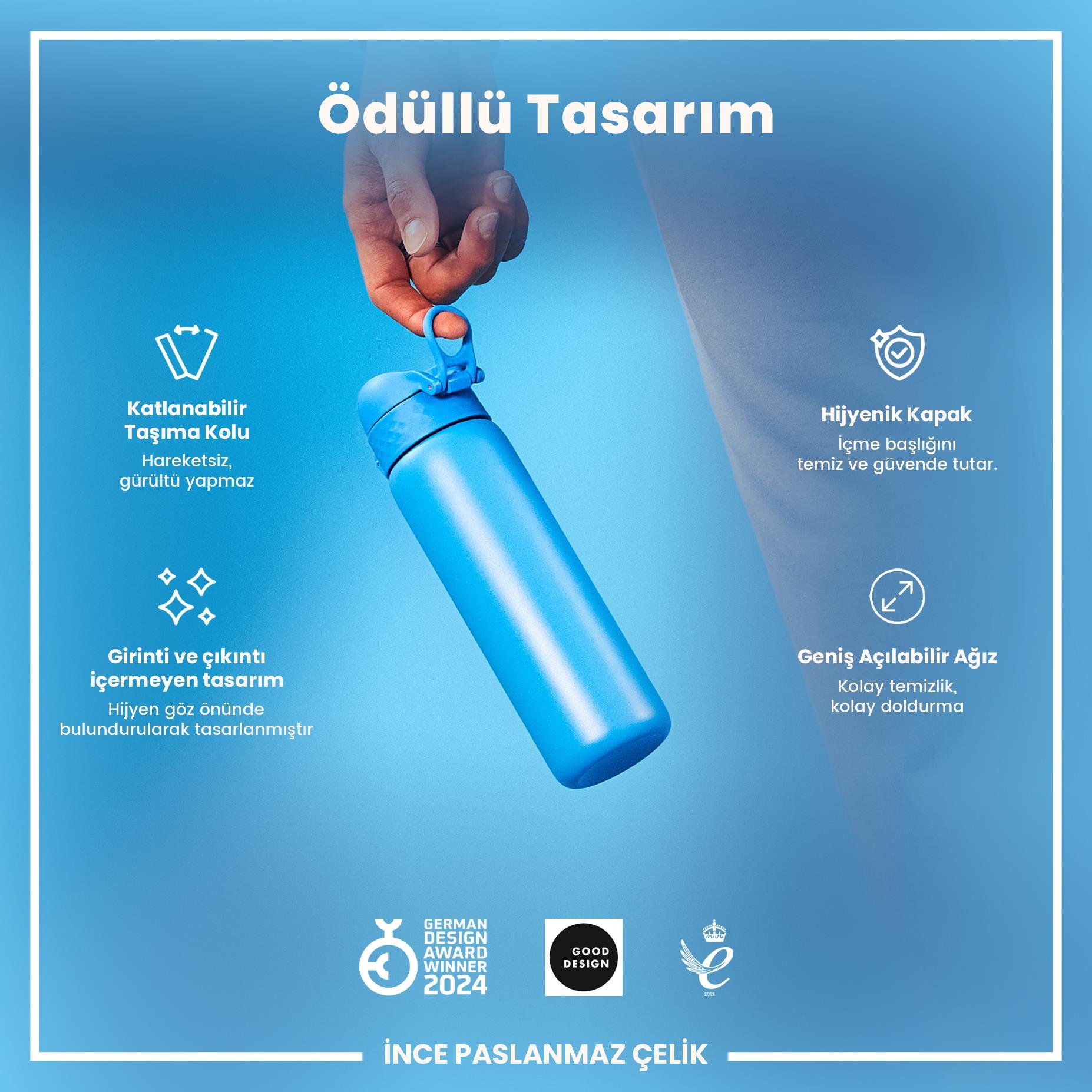 Ion8Ion8 - Paslanmaz Çelik İnce Suluk - Mavi - 600 ml - SızdırmazI8SS600BLU