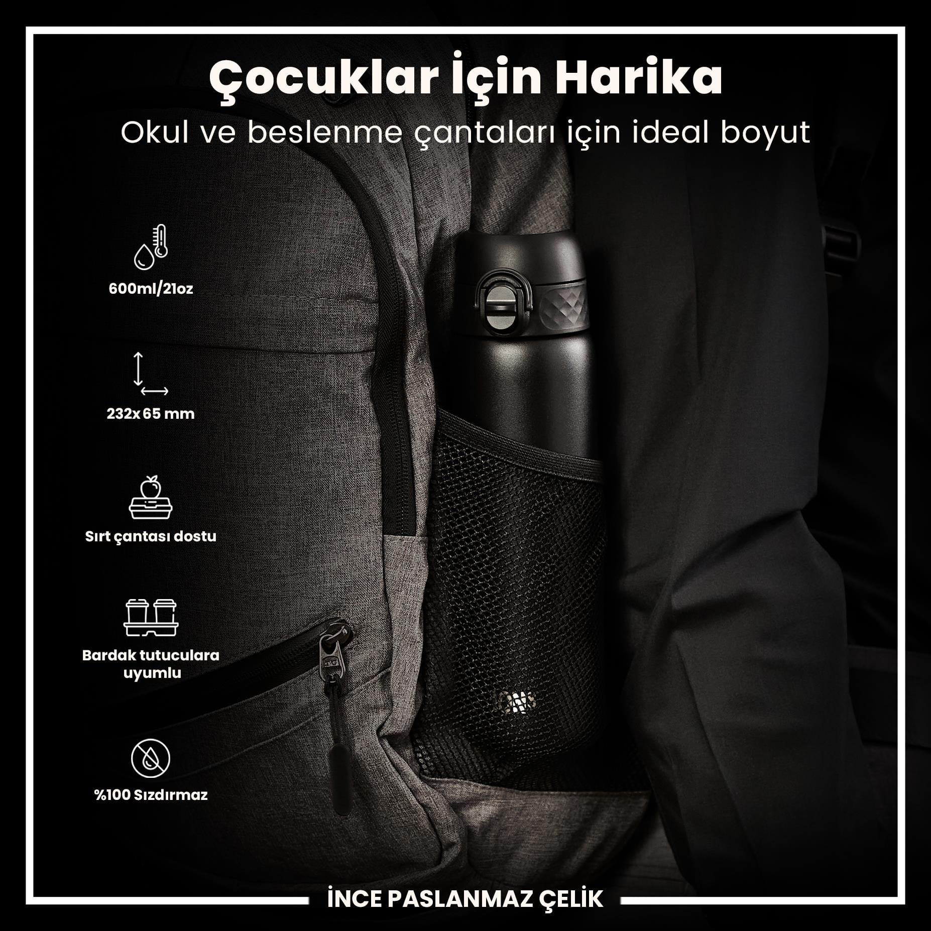 Ion8Ion8 - Paslanmaz Çelik İnce Suluk - Siyah - 600 ml - SızdırmazI8SS600BLK
