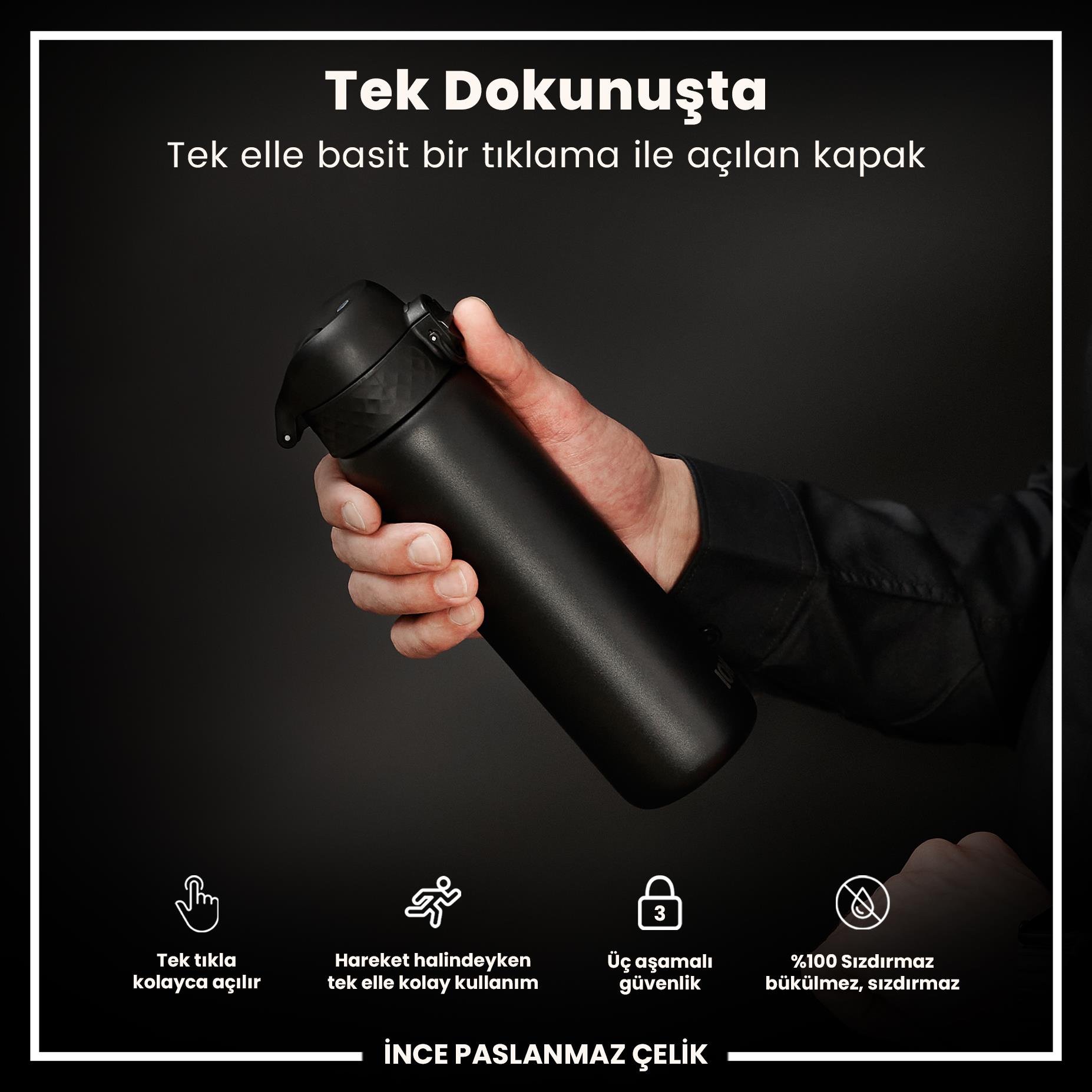 Ion8Ion8 - Paslanmaz Çelik İnce Suluk - Siyah - 600 ml - SızdırmazI8SS600BLK