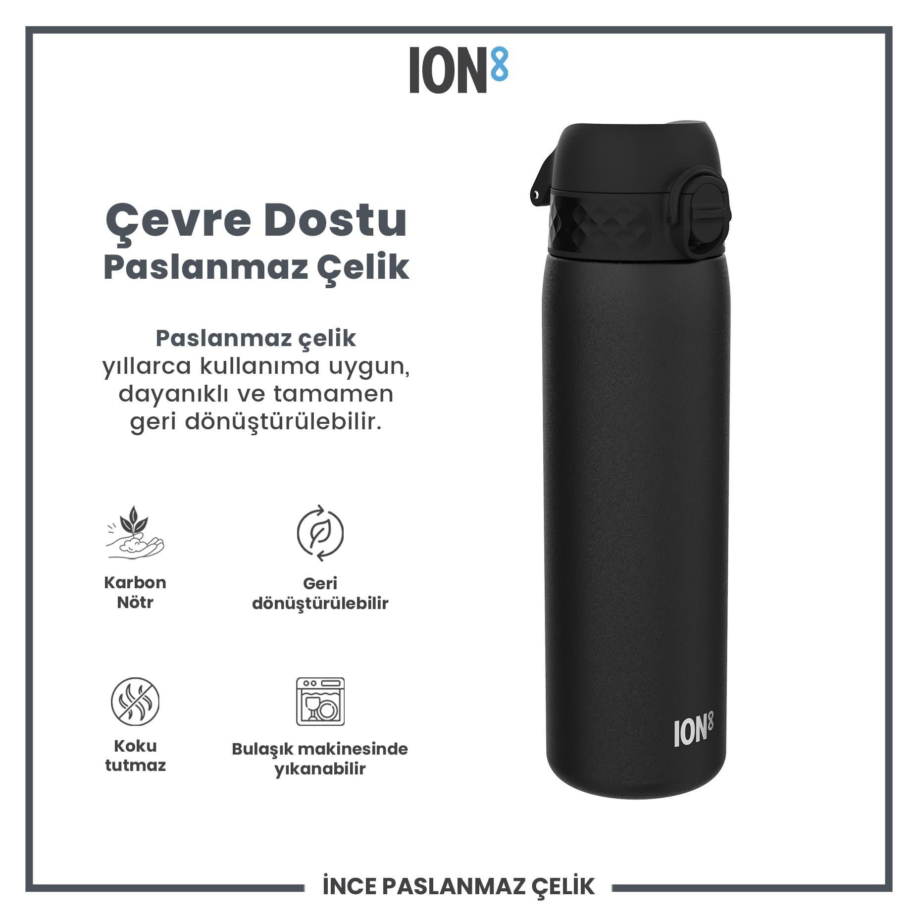 Ion8Ion8 - Paslanmaz Çelik İnce Suluk - Siyah - 600 ml - SızdırmazI8SS600BLK