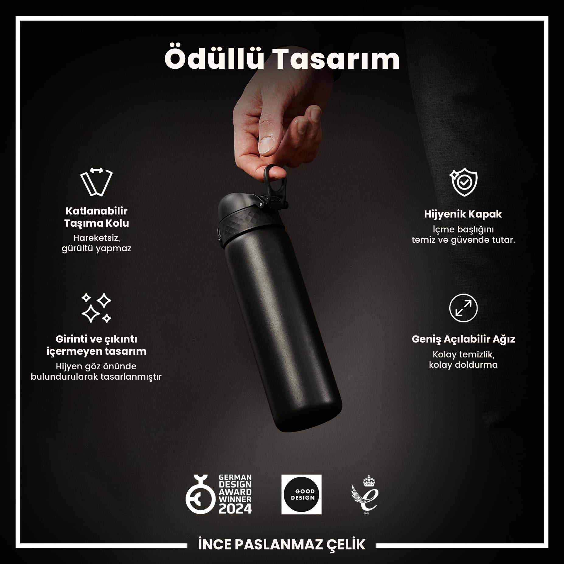 Ion8Ion8 - Paslanmaz Çelik İnce Suluk - Siyah - 600 ml - SızdırmazI8SS600BLK