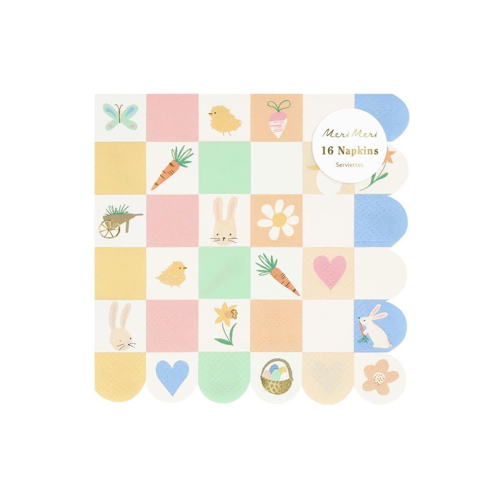 Meri Meri - Damalı Tavşanlı Peçeteler (16'lı) Kategorisiz
