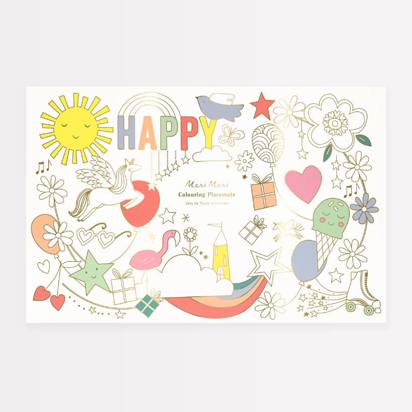 Meri Meri - Happy Icons Colouring Placemats - Mutlu Semboller Boyama Amerikan Servisleri (x8) Kategorisiz