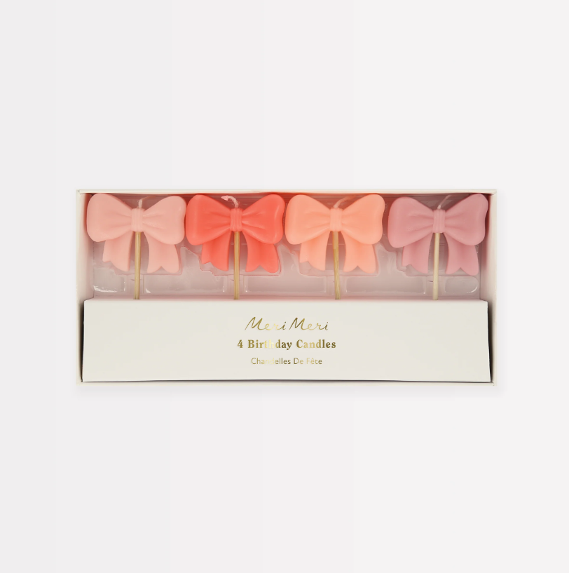 Meri Meri - Pink Bow Candles - Pembe Kurdele Mumlar (x4) Kategorisiz