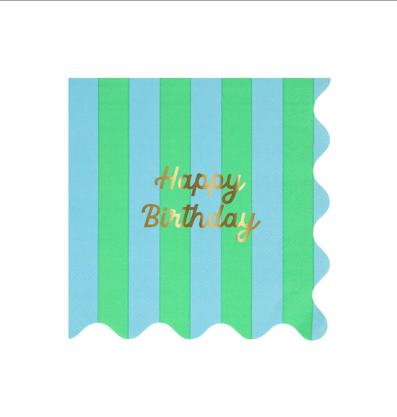 Meri Meri - Stripe Happy Birthday Large Napkins - Çizgili Happy Birthday Peçeteler (L) (x16) Kategorisiz