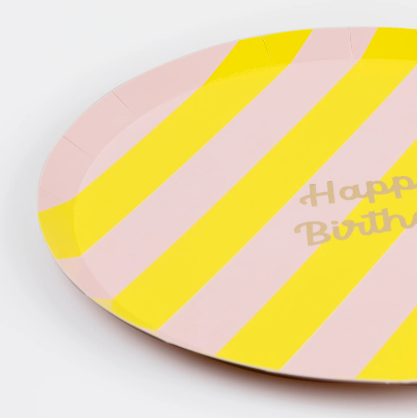 Meri Meri - Stripe Happy Birthday Side Plates - Çizgili Happy Birthday Tabaklar (M) (x8) Kategorisiz
