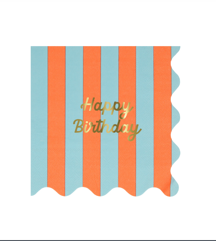 Meri Meri - Stripe Happy Birthday Large Napkins - Çizgili Happy Birthday Peçeteler (L) (x16) Kategorisiz