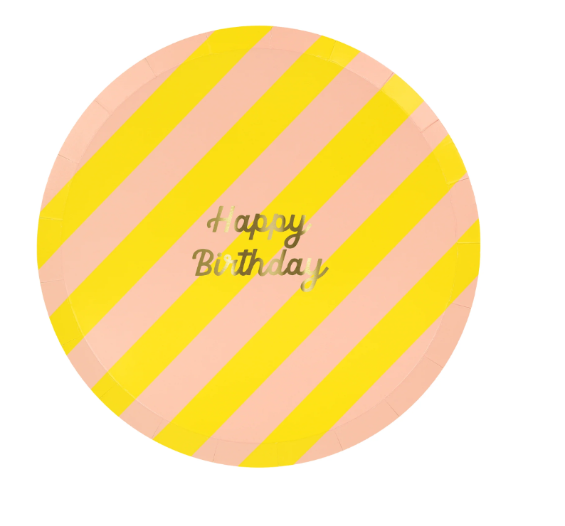 Meri Meri - Stripe Happy Birthday Side Plates - Çizgili Happy Birthday Tabaklar (M) (x8) Kategorisiz