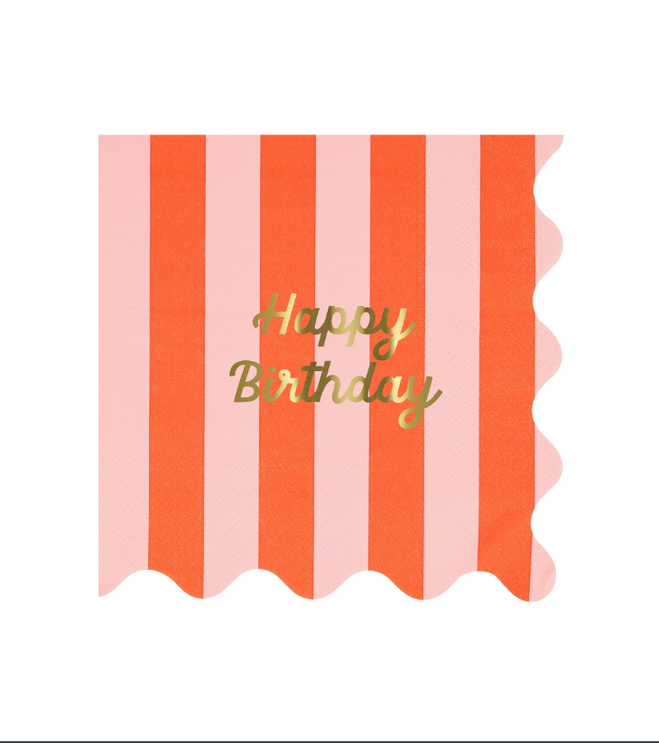 Meri Meri - Stripe Happy Birthday Large Napkins - Çizgili Happy Birthday Peçeteler (L) (x16) Kategorisiz