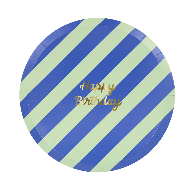 Meri Meri - Stripe Happy Birthday Side Plates - Çizgili Happy Birthday Tabaklar (M) (x8) Kategorisiz