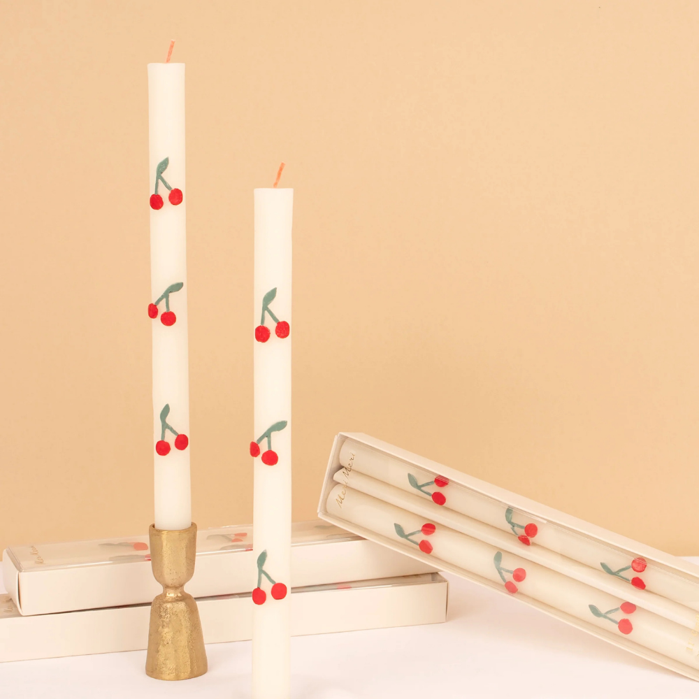 Meri MeriMeri Meri - Cherry Table Candles - Kiraz Desenli Şamdan Mumu - 2 Adet282471
