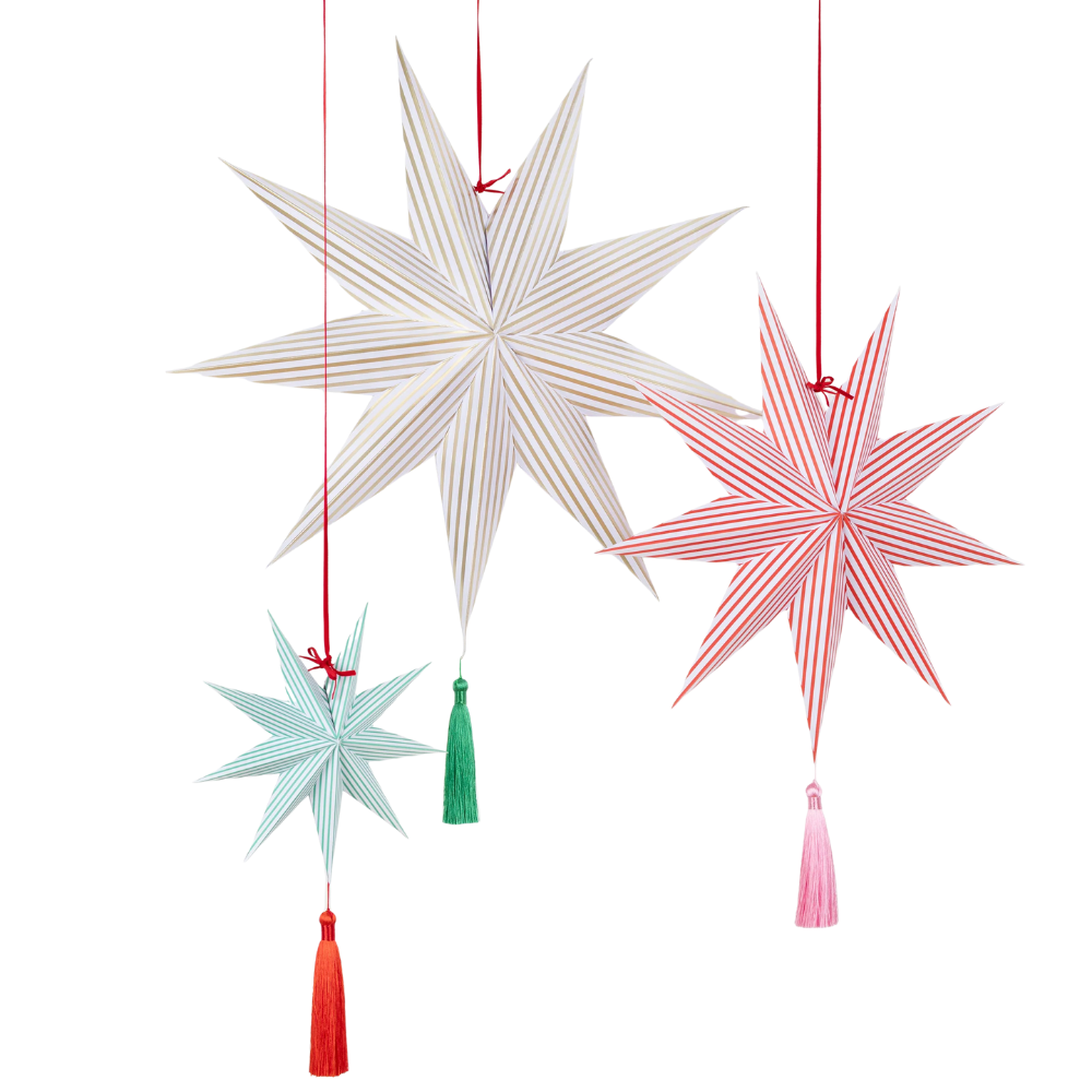 Meri MeriMeri Meri - Şeritli Yıldız Asılan Süsler - 3 Adet292983