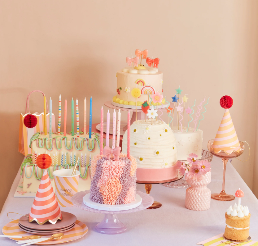 Meri Meri - Multi Stripe Candles - Multi Renkli Çizgili Mumlar (x16) Mumlar