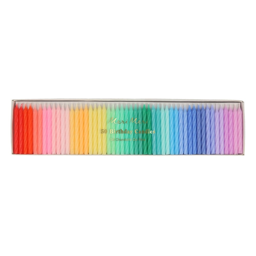 Meri Meri - Rainbow Twisted Mini Candles - Gökkuşağı Renk Kıvrımlı Mini Mumlar - 50'li Mumlar