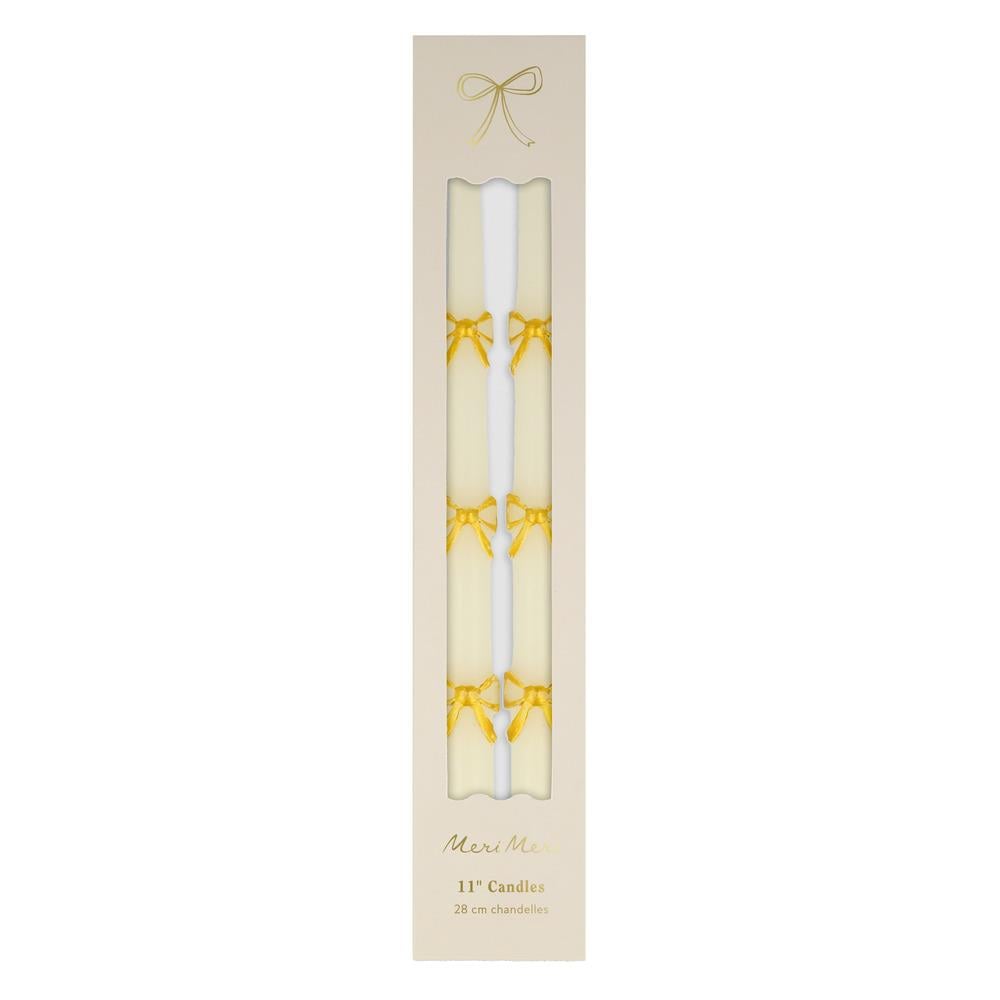 Meri Meri - Gold Bow Taper Candles - Altın Kurdele Detaylı Mumlar (2'li) Parti Malzemeleri