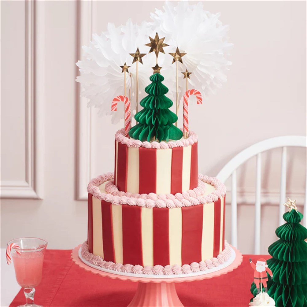 Meri Meri - Christmas Honeycomb Cake Topper Set - Petekli Yeni Yıl Pasta Süsü Seti - 10 parça Pasta Süsleri