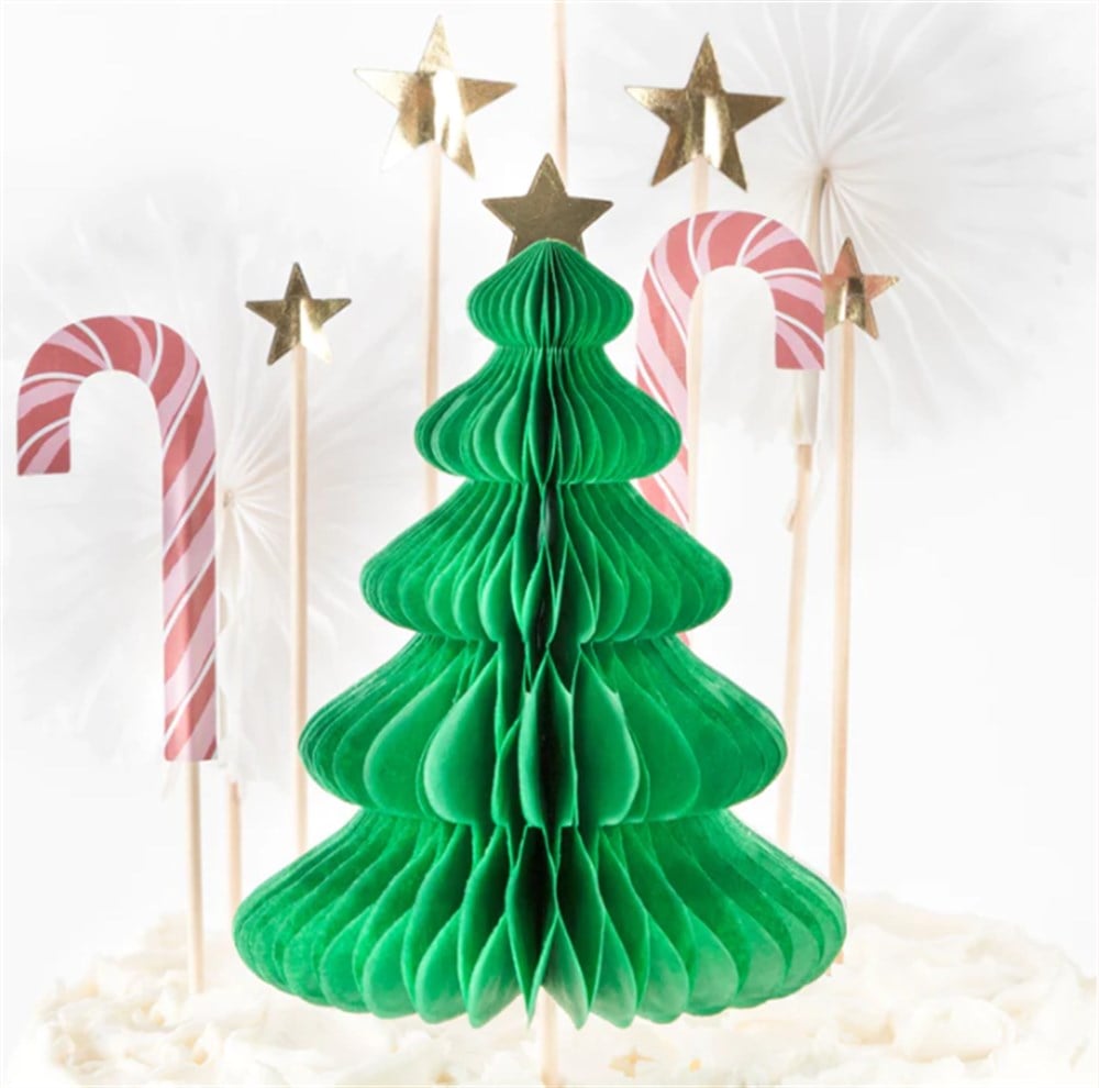 Meri Meri - Christmas Honeycomb Cake Topper Set - Petekli Yeni Yıl Pasta Süsü Seti - 10 parça Pasta Süsleri