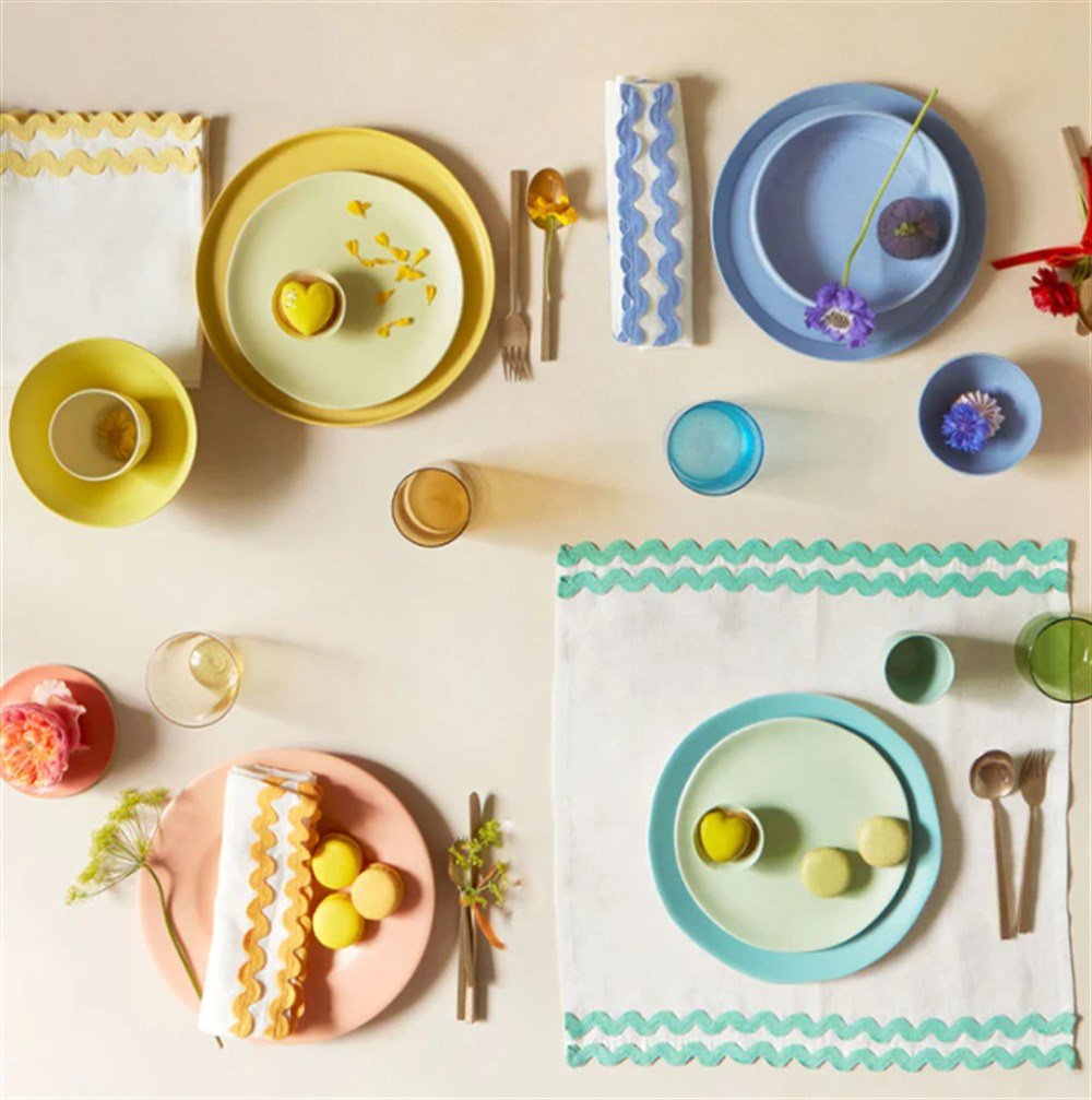 Meri Meri - 6 Colorful  Ric Rac Napkins - Renkli Dalgalı Kumaş Peçeteler - 6'lı Peçeteler