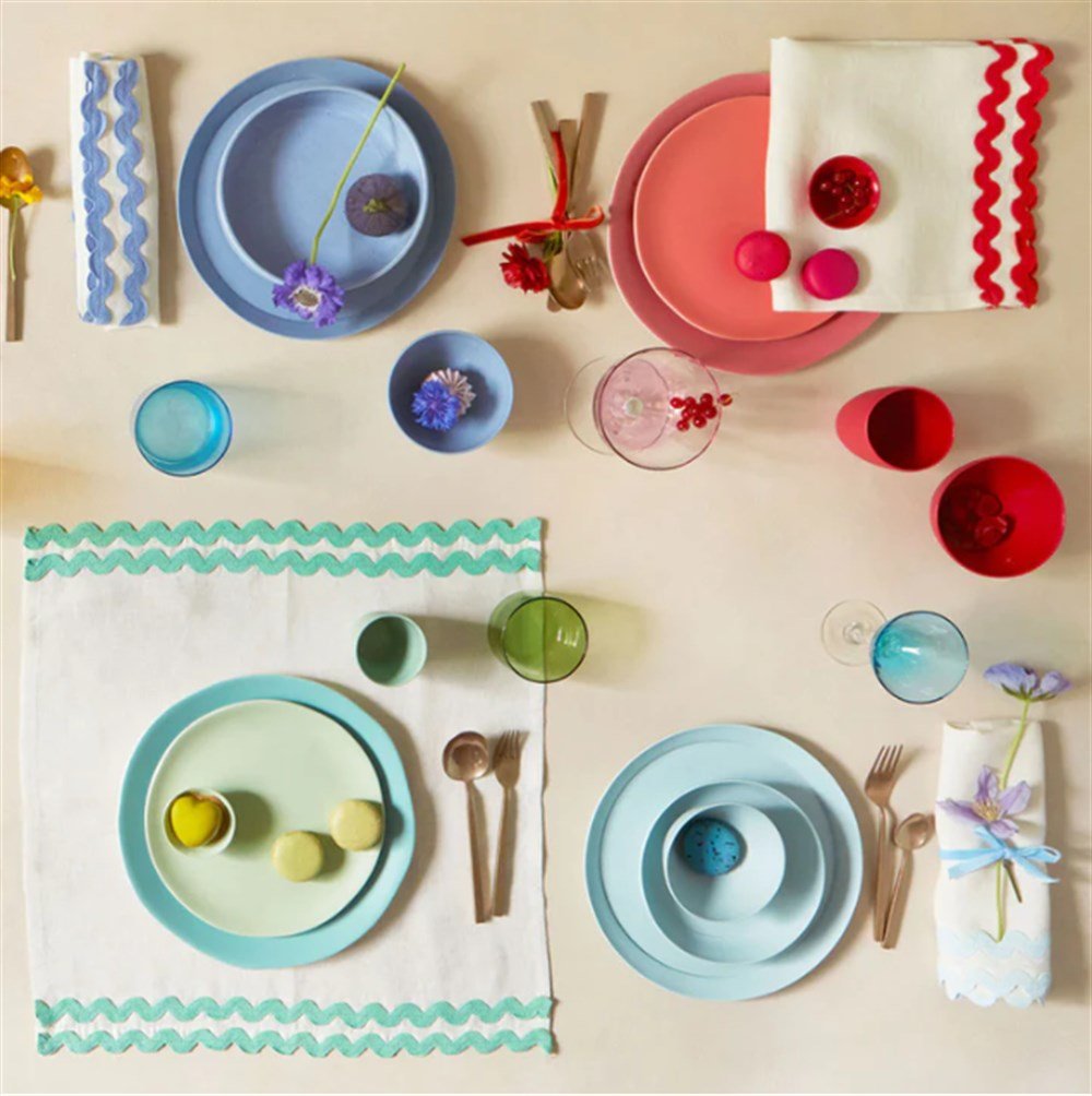 Meri Meri - 6 Colorful  Ric Rac Napkins - Renkli Dalgalı Kumaş Peçeteler - 6'lı Peçeteler